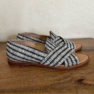 Loeffler Randall Women's Hannele Raffia Open Loafer, Black White,  Size 8 B